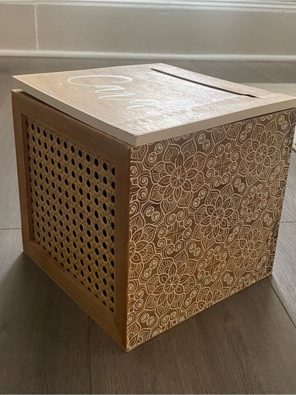 Wooden 'Cards' Keepsake Box - Natural Finish